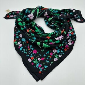 Kate Spade Black Scarf with Colorful Floral Design 100% Silk 36x36